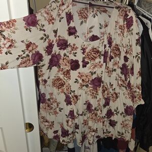 Floral Women's Top - Cream and Purple